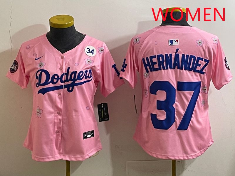 Women Los Angeles Dodgers #37 Hernandz Pink Sakura Edition 2025 Nike MLB Jersey style 39